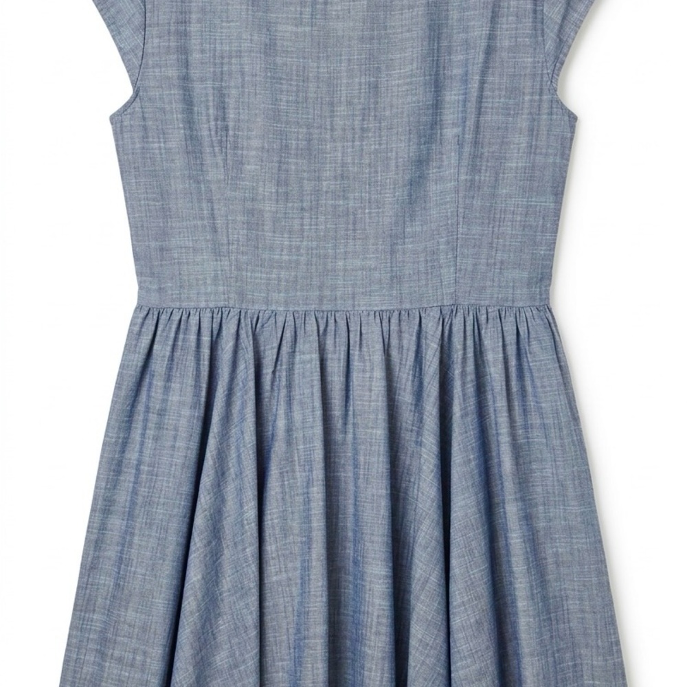 eShakti Blue Chambray Pleated Midi Dress - Picture 4 of 13